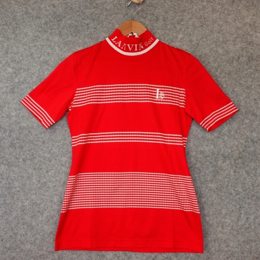 Retro Country Club LANVIN Golf Shirt Womens S Red Old Money Dot Stripe JAPAN